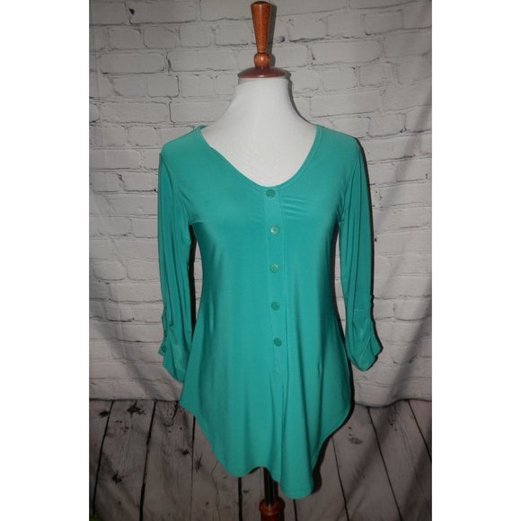 Sympli Tops - Sympli Top Blouse 6 Knit Green Buttons 3/4 Sleeve Small